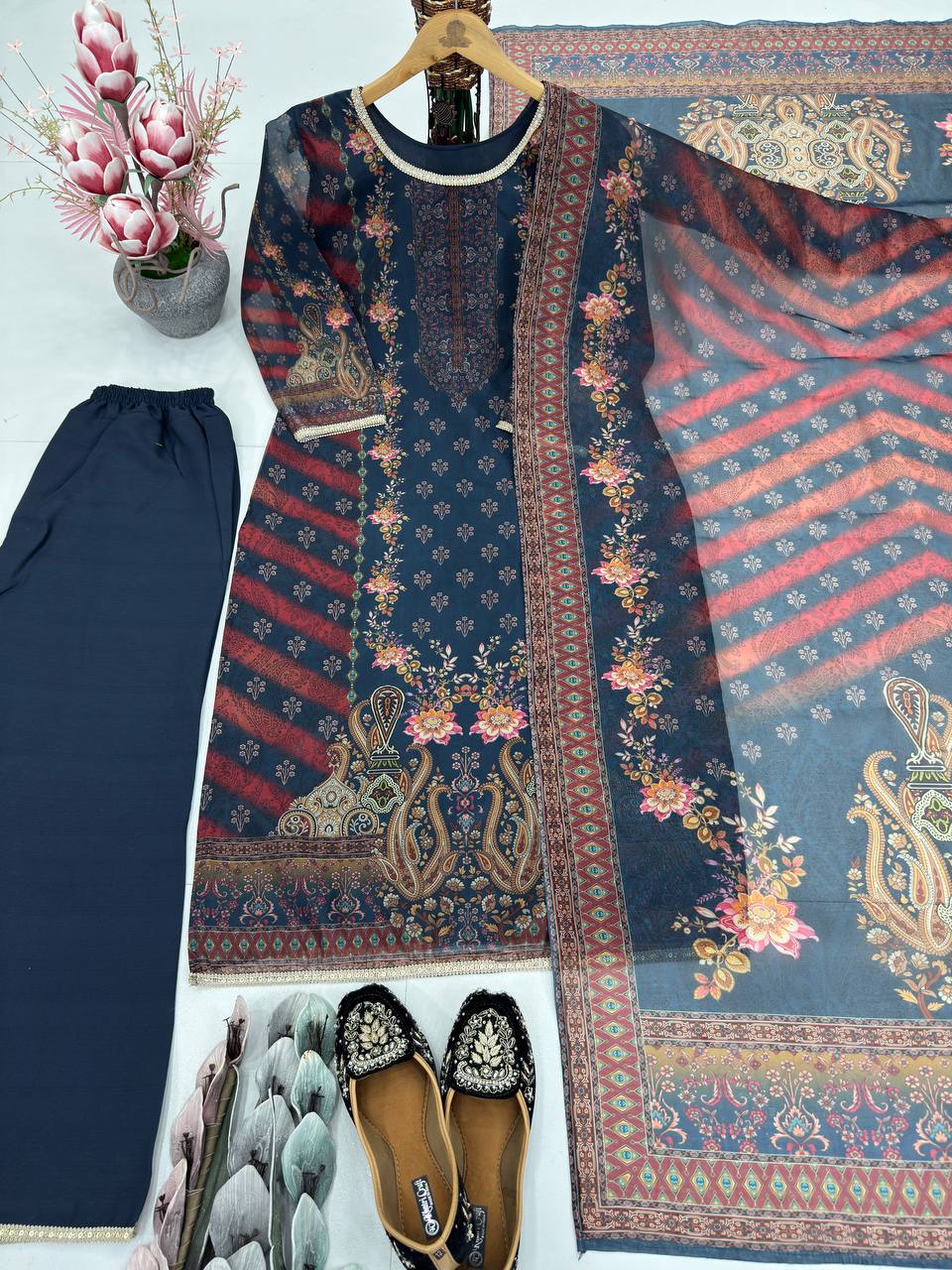 NEW DESIGNER HEAVY TABBY SATIN FANCY DIGITAL PRINT PAKISTANI SUIT