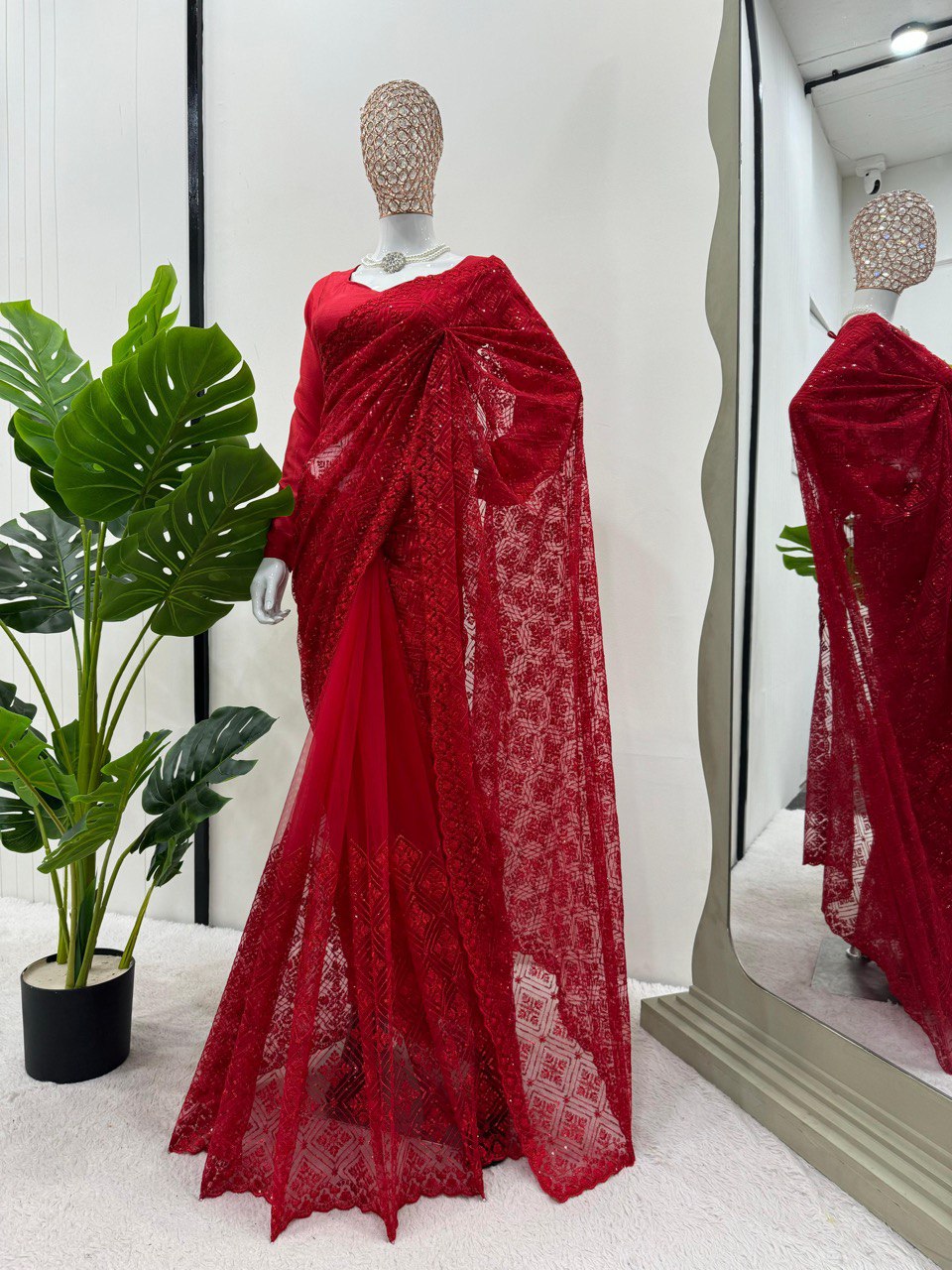 Looking some one for this same colour beautiful Designer Saree on Soft Net Febric with Thred & Sequnce work and Blouse on Mono benglori silk febric