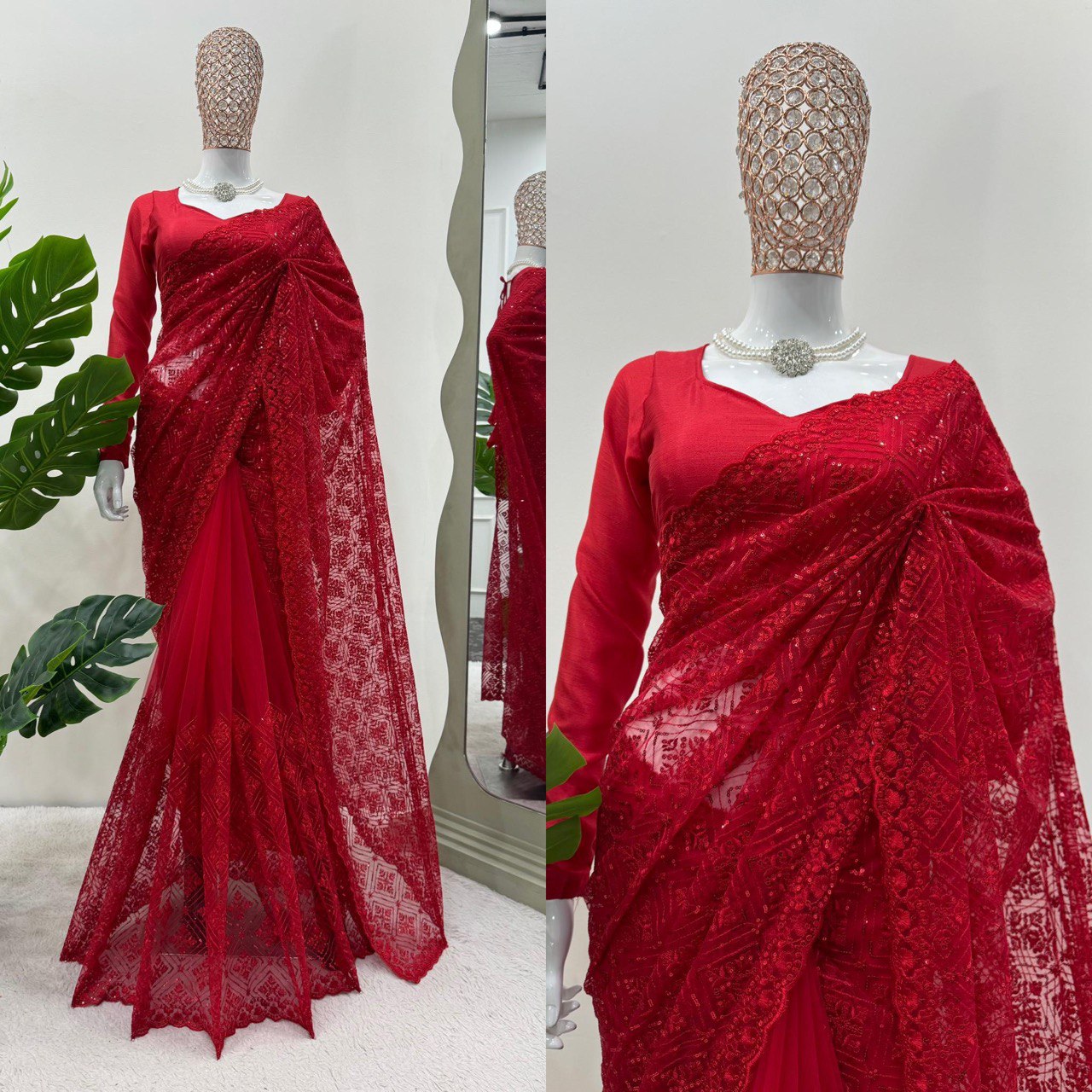 Looking some one for this same colour beautiful Designer Saree on Soft Net Febric with Thred & Sequnce work and Blouse on Mono benglori silk febric