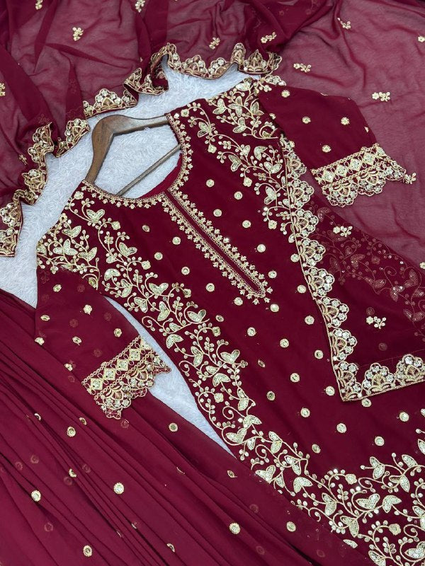 New Premium Quality With Embroidery Sequence Worked Top-Plazzo And Dupatta Set Fully Stitched Ready To Wear