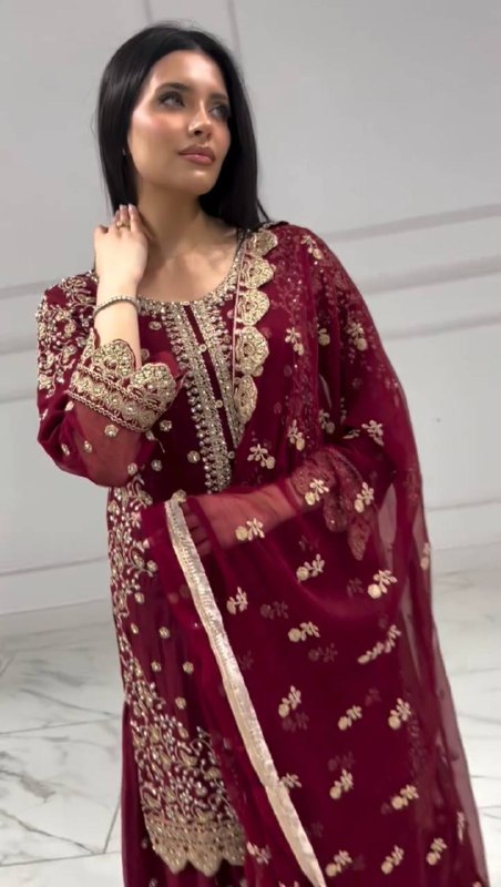 New Premium Quality With Embroidery Sequence Worked Top-Plazzo And Dupatta Set Fully Stitched Ready To Wear