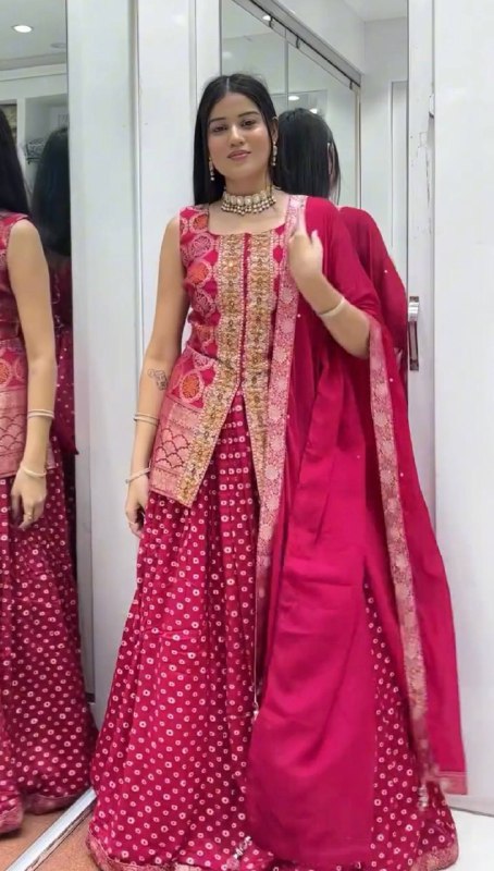 3 PIECE TOP, LEHENGA & DUPATTA SET WITH EMBROIDERY WORK ON CHINON FABRIC