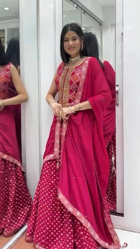 3 PIECE TOP, LEHENGA & DUPATTA SET WITH EMBROIDERY WORK ON CHINON FABRIC