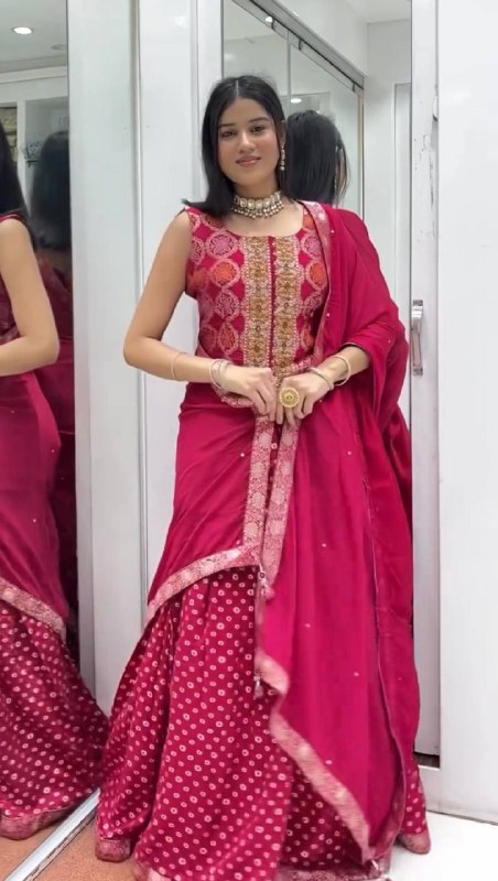 3 PIECE TOP, LEHENGA & DUPATTA SET WITH EMBROIDERY WORK ON CHINON FABRIC