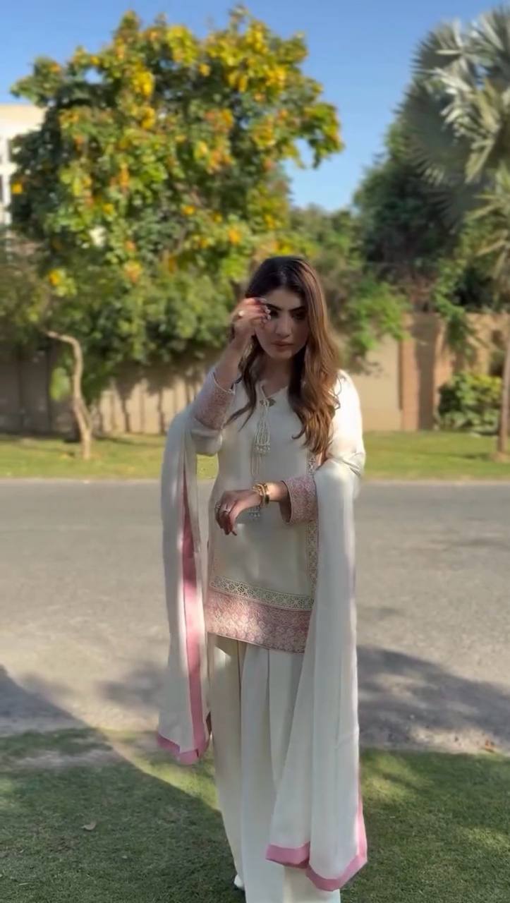KURTA AND FARSHI SALWAAR SET WITH DUPATTA WITH SEQUENCE EMBROIDERY WORK