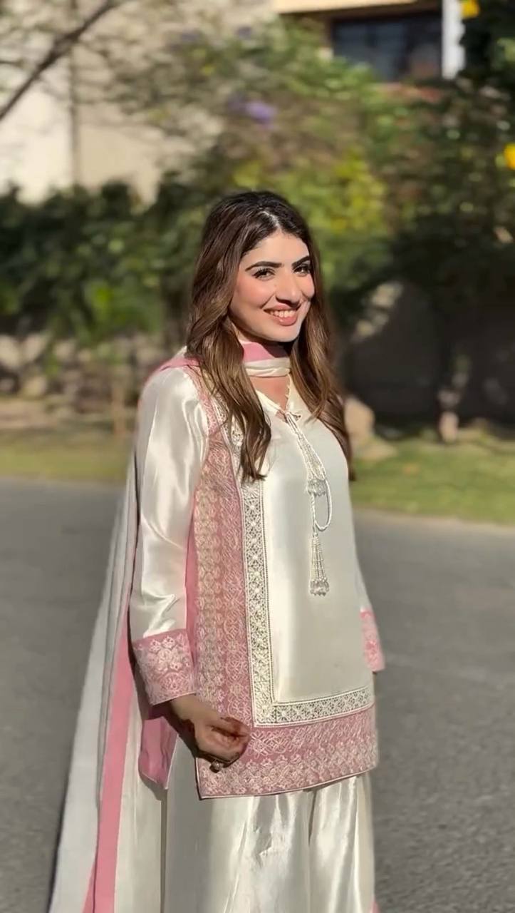 KURTA AND FARSHI SALWAAR SET WITH DUPATTA WITH SEQUENCE EMBROIDERY WORK