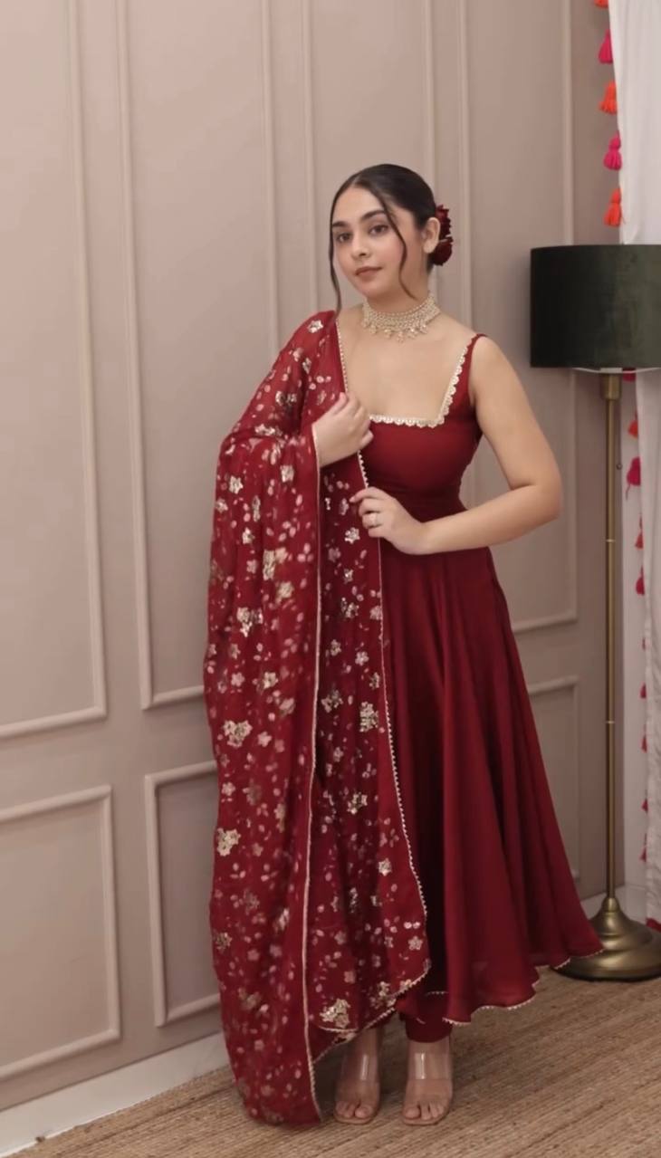 New Designer Party Wear Look Gown With Bottom and Dupatta