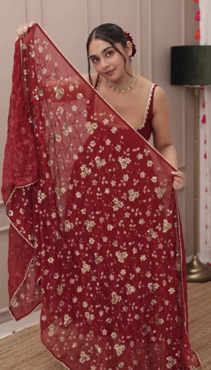 New Designer Party Wear Look Gown With Bottom and Dupatta