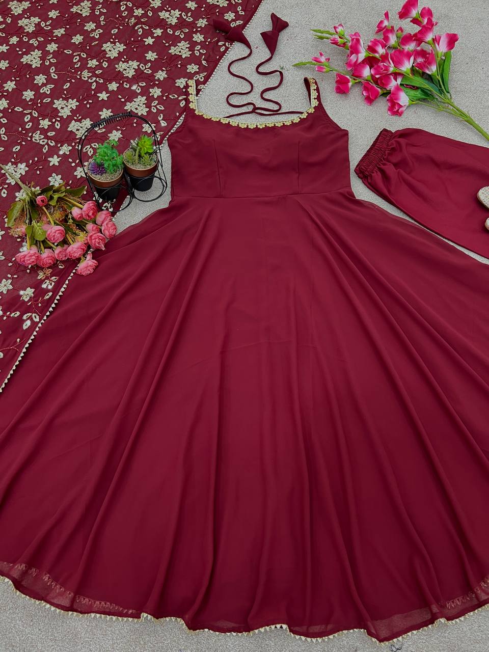 New Designer Party Wear Look Gown With Bottom and Dupatta