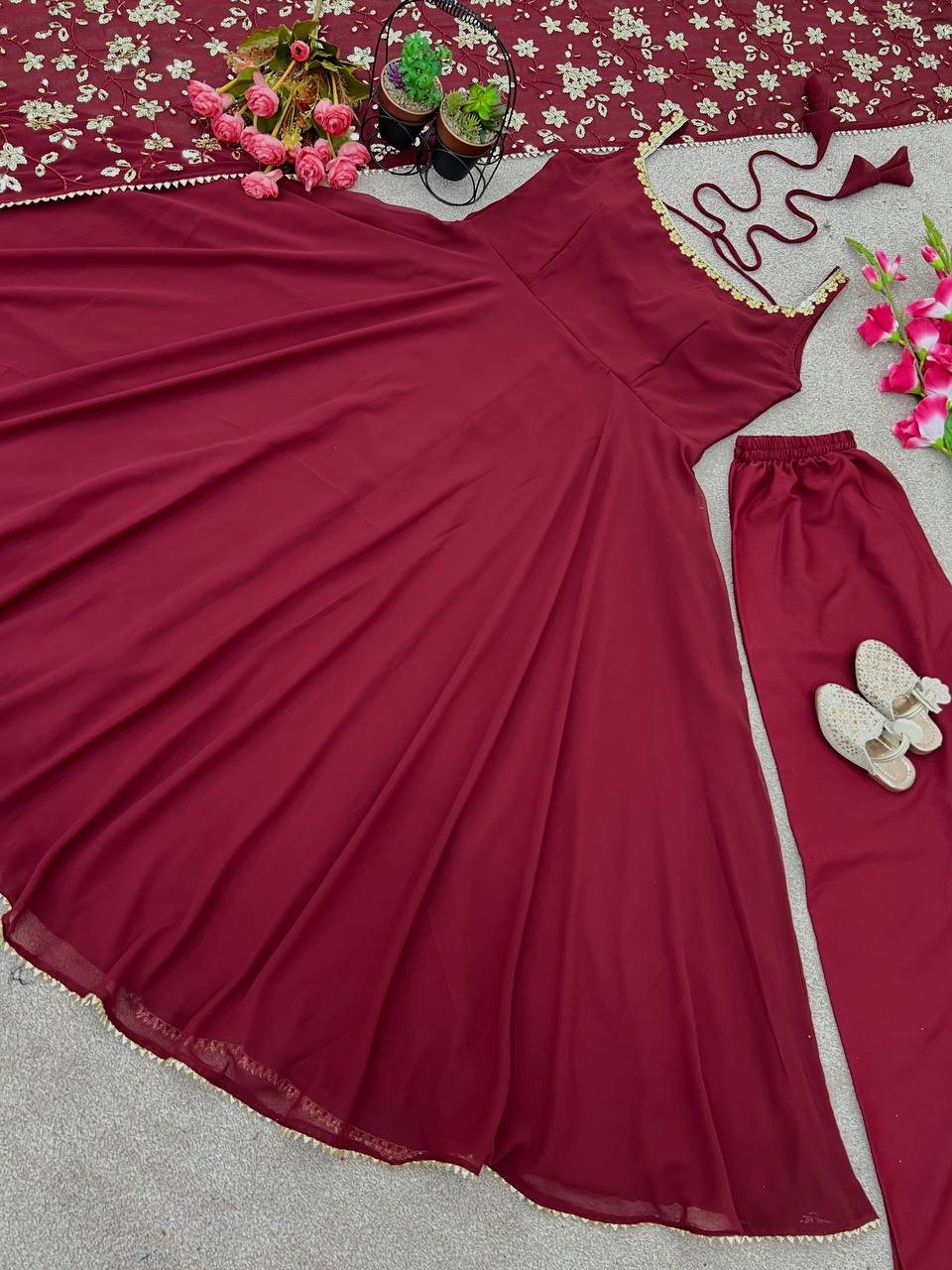 New Designer Party Wear Look Gown With Bottom and Dupatta