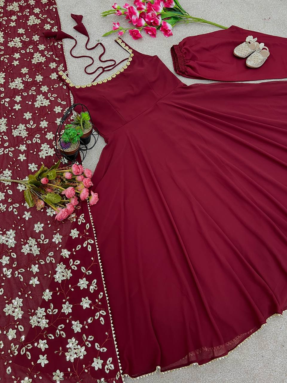New Designer Party Wear Look Gown With Bottom and Dupatta