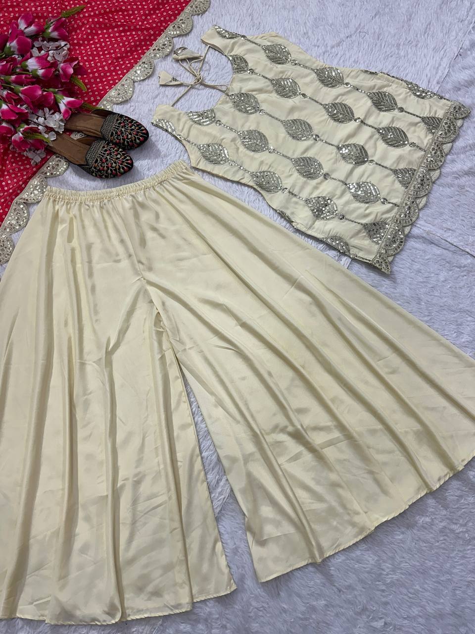 Natural Crep Silk With *Heavy Embroidery Coding Sequence Work single available wholesale