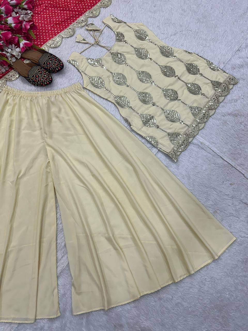 Natural Crep Silk With *Heavy Embroidery Coding Sequence Work single available wholesale