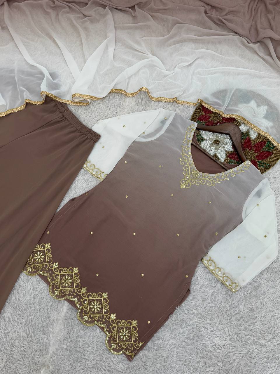 NEW READY TO WEAR COLLECTION WITH EMBROIDERY WORK TOP - PLAZZO WITH DUPATTA single available wholesale