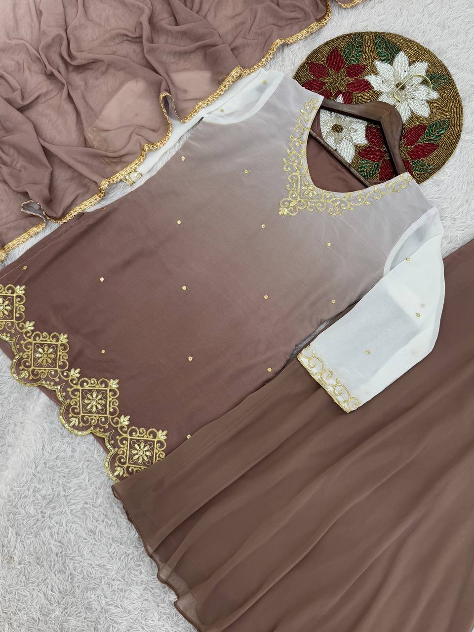 NEW READY TO WEAR COLLECTION WITH EMBROIDERY WORK TOP - PLAZZO WITH DUPATTA single available wholesale