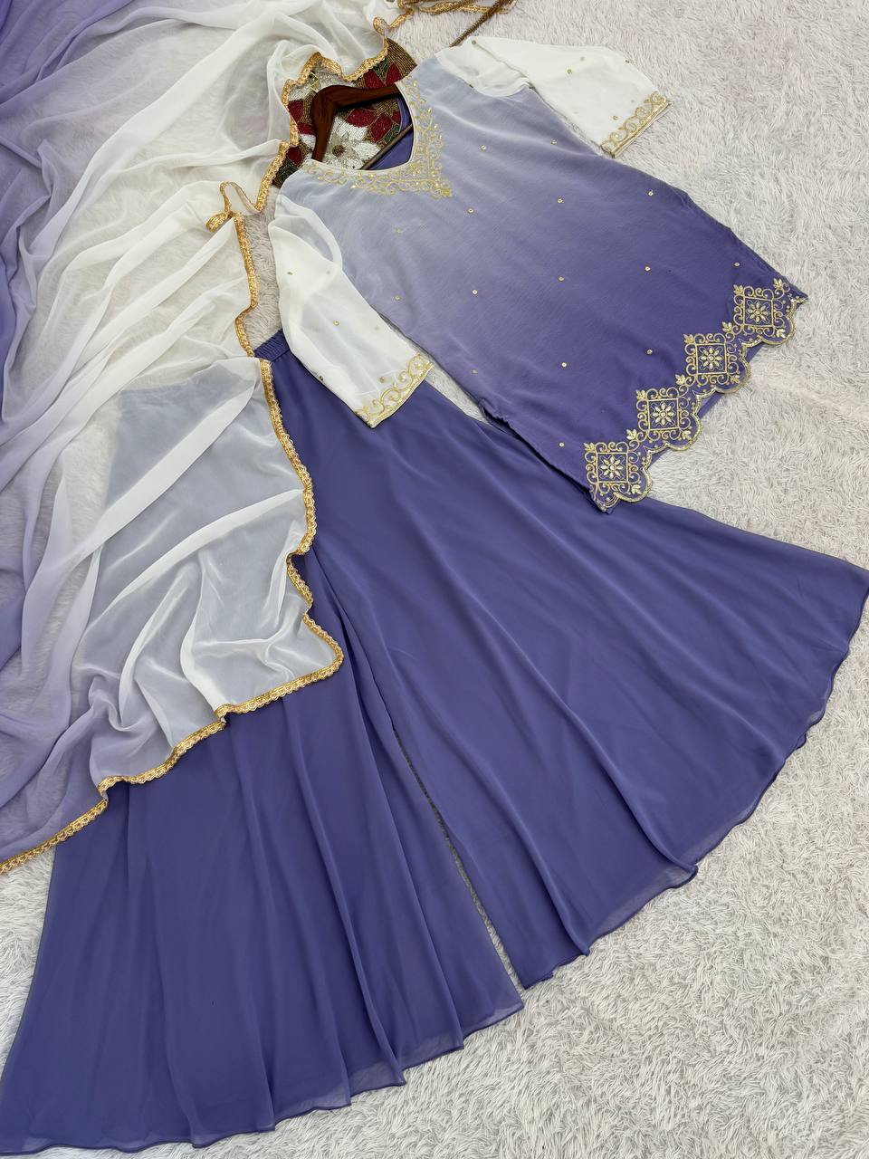 NEW READY TO WEAR COLLECTION WITH EMBROIDERY WORK TOP - PLAZZO WITH DUPATTA single available wholesale