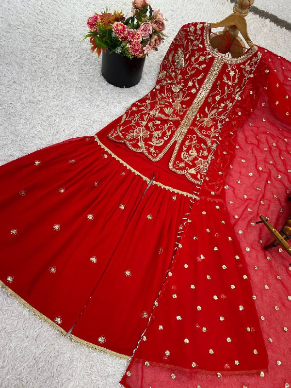 Designer Party Wear Look Top-Plazzo and Dupatta With Heavy Embroidery Work