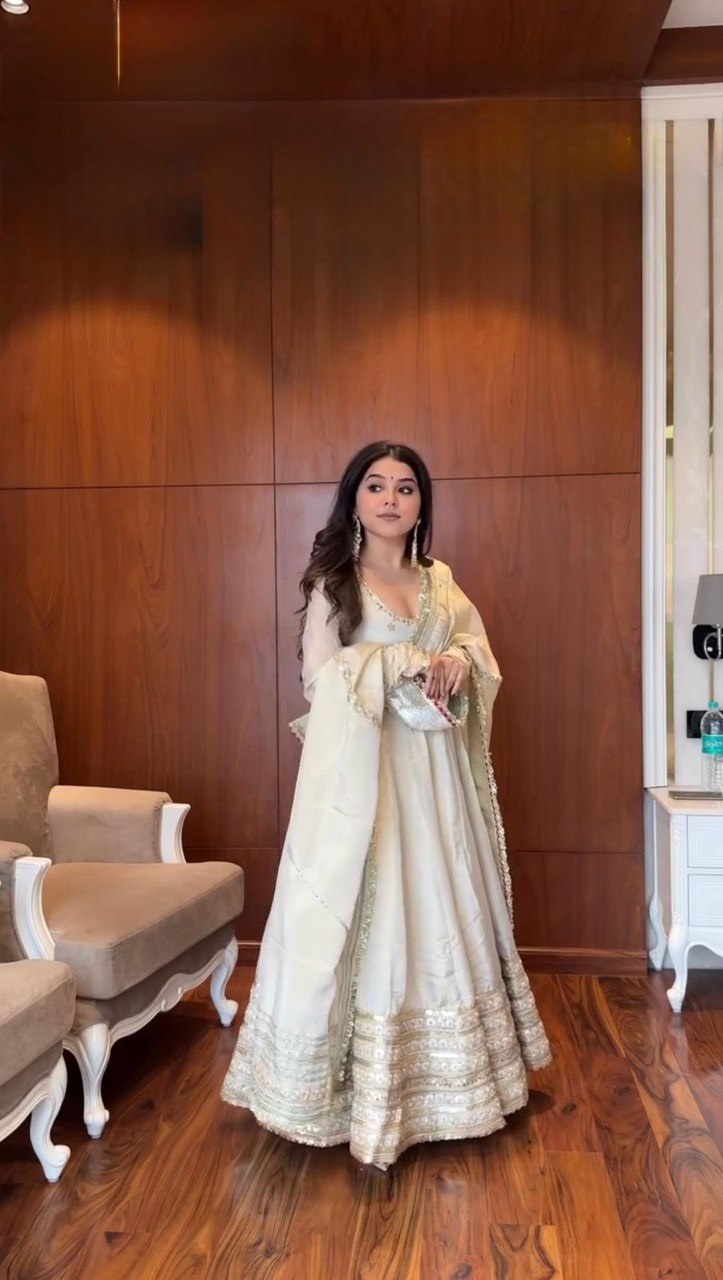 ANARKALI SUIT GOWN Thread with Sequnce with Lace broder with Dori Latkan