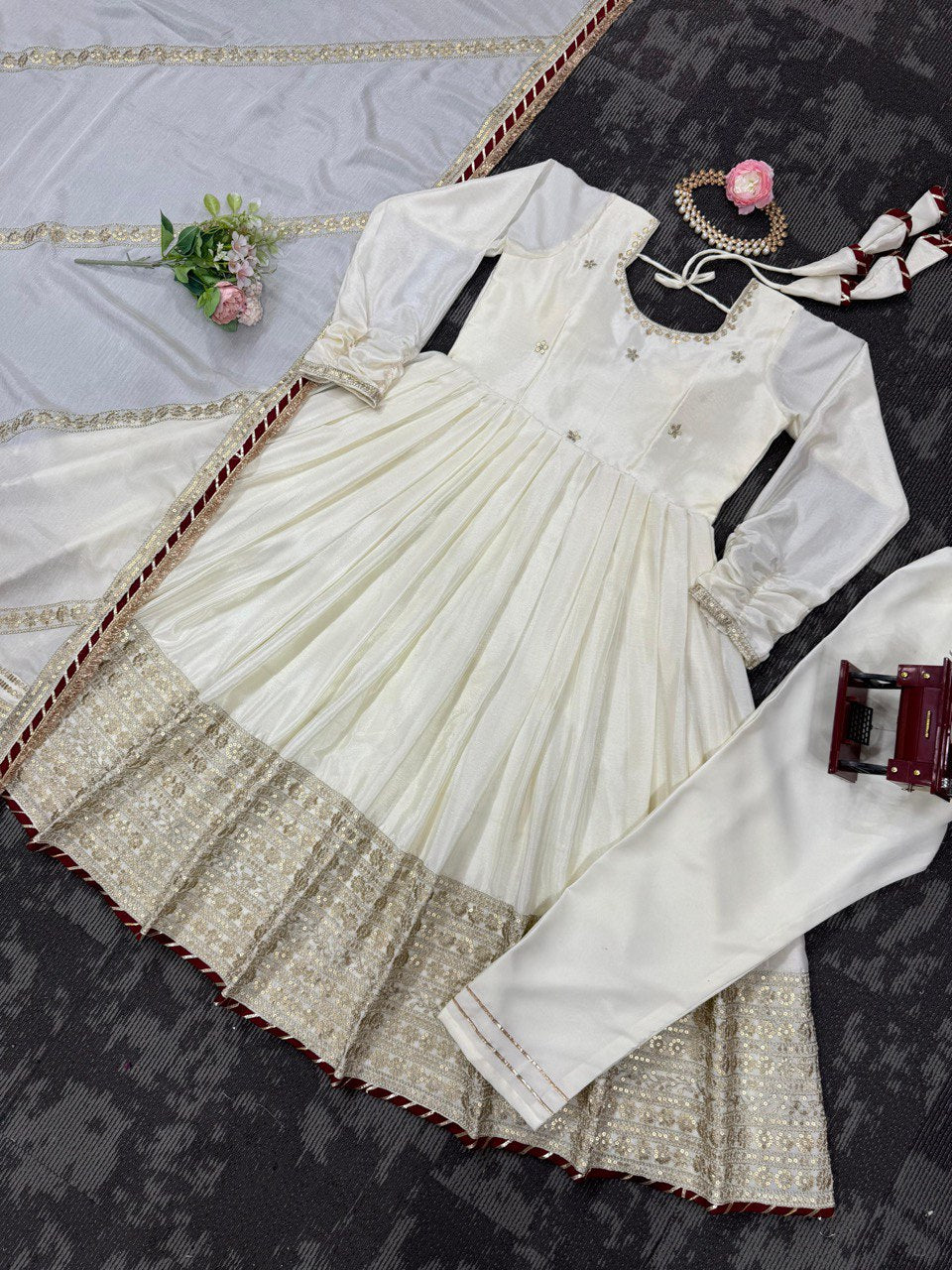 ANARKALI SUIT GOWN Thread with Sequnce with Lace broder with Dori Latkan