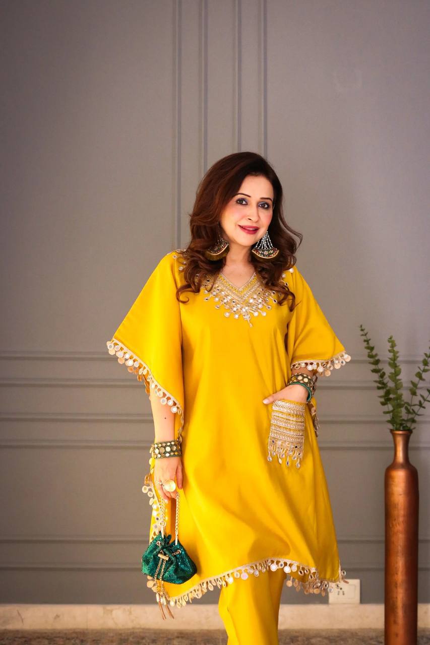 NEW SUPERHIT KAFTAN & PENT ON DEVSENA SATIN FABRIC single available wholesale