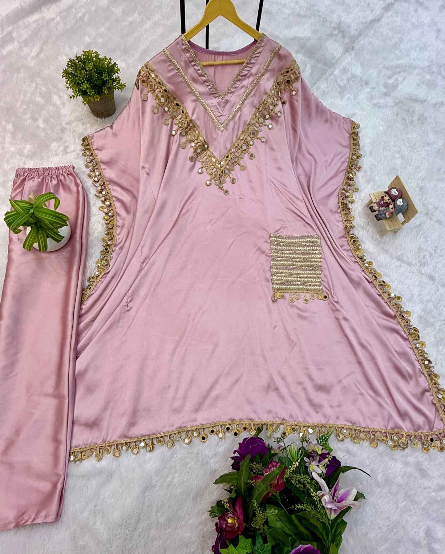 NEW SUPERHIT KAFTAN & PENT ON DEVSENA SATIN FABRIC single available wholesale