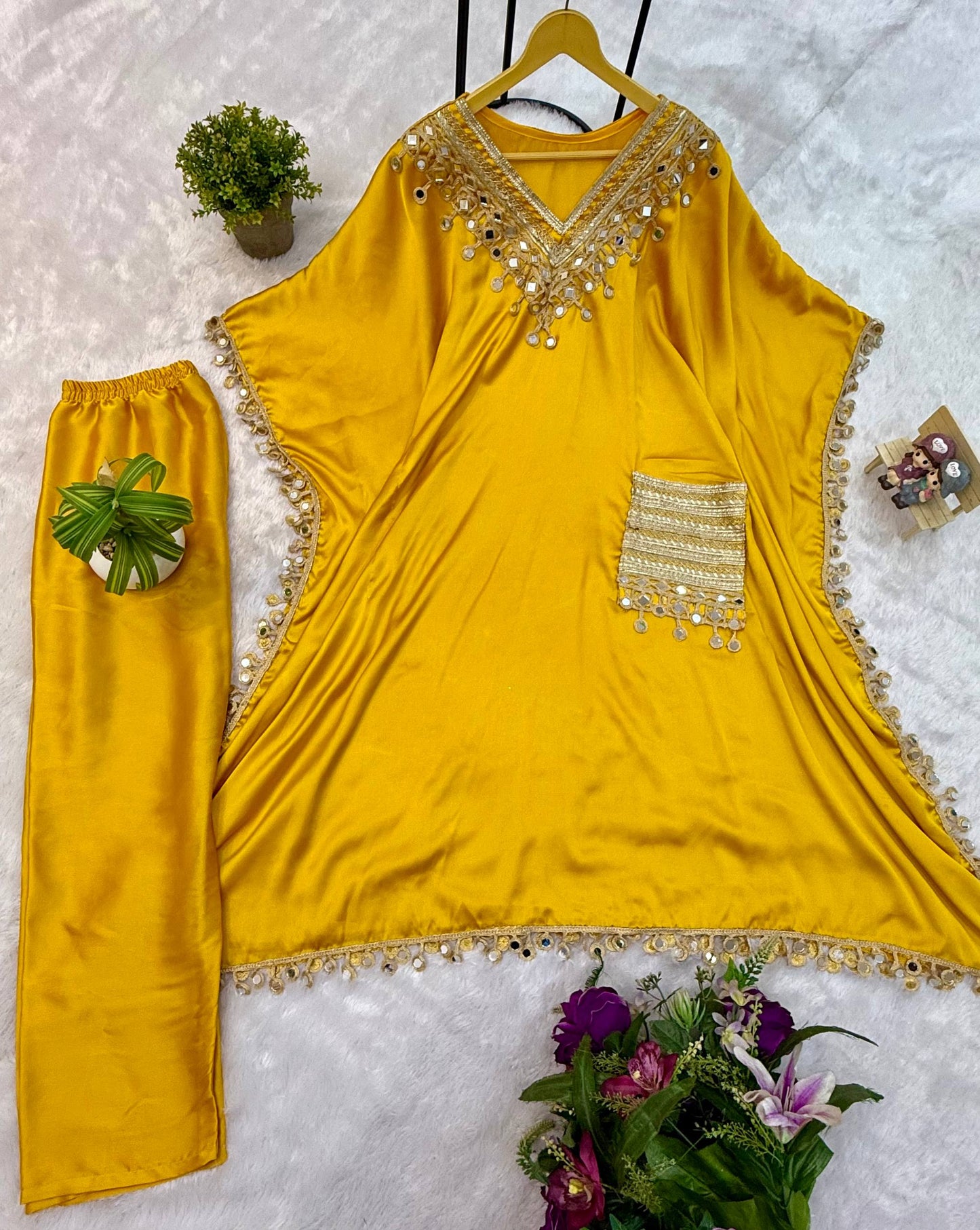 NEW SUPERHIT KAFTAN & PENT ON DEVSENA SATIN FABRIC single available wholesale