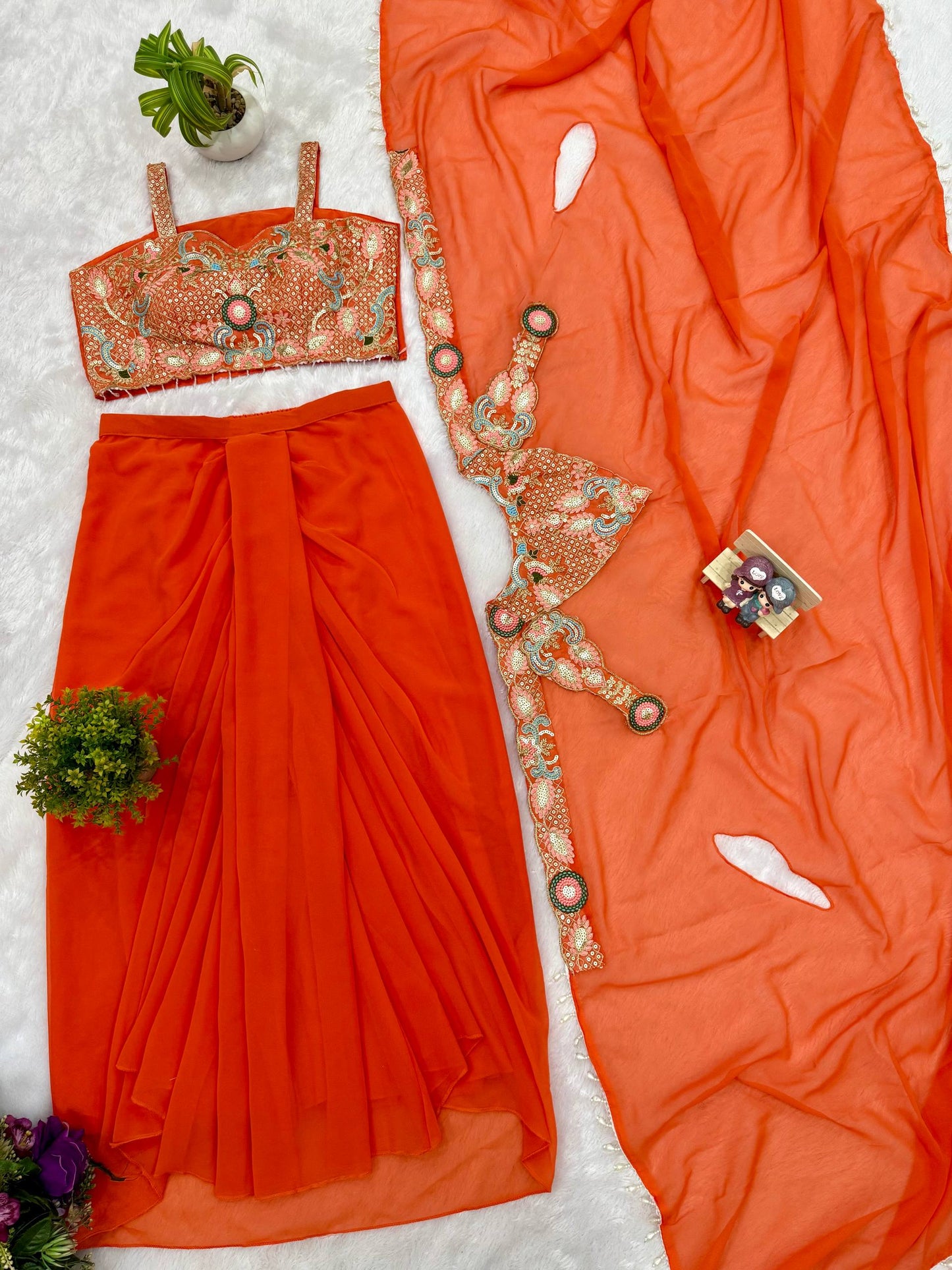 FESTIVAL SPECIAL DESIGNER INDO-WESTERN PATTERN WITH FULL EMBROIDERY WORK WITH FULL STITCH SHRUG & BLOUSE single available wholesale