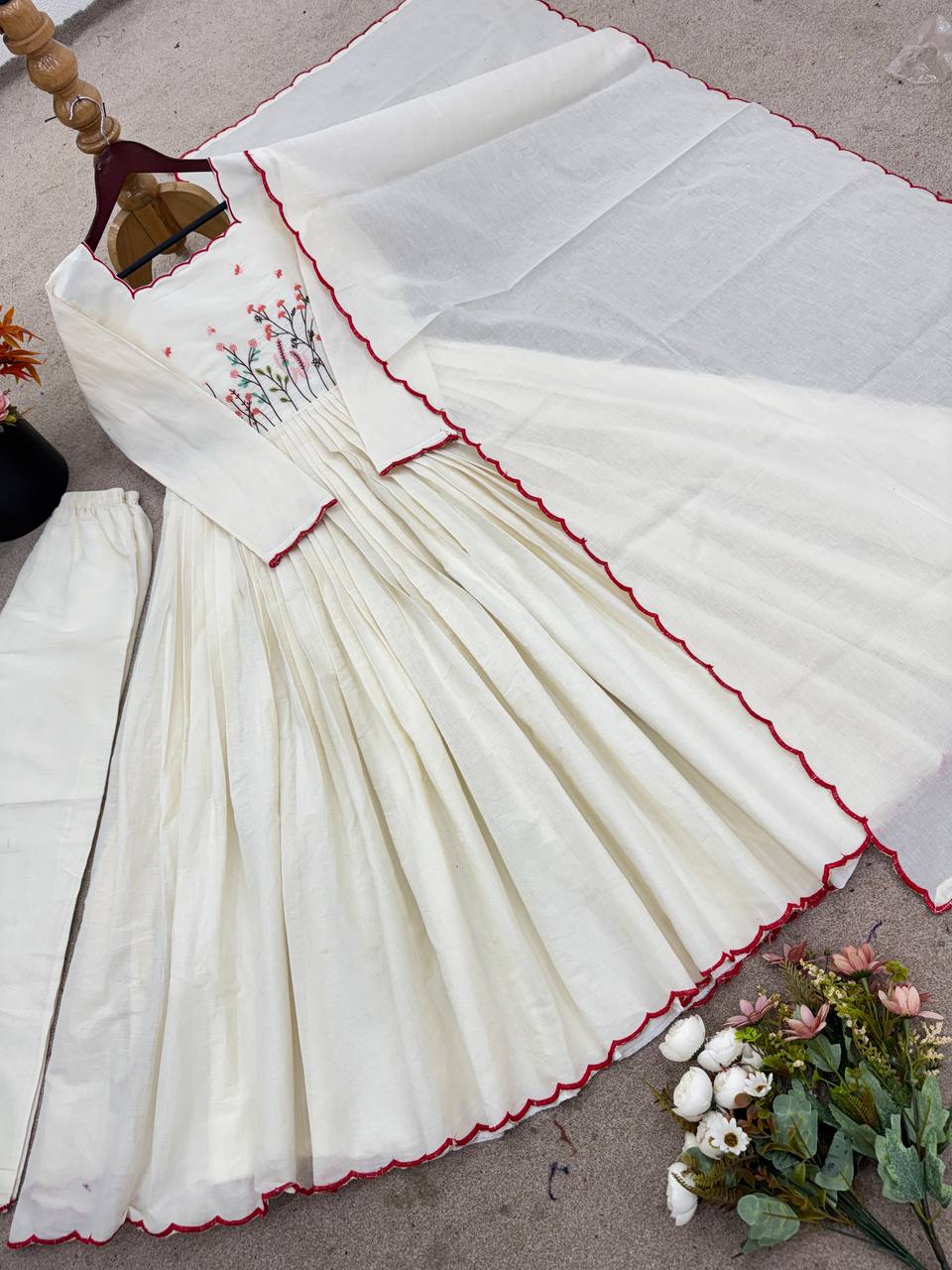 Designer Collection In Khadi Cotton With Thread Work Dupatta Set Fully Stitched Ready To Wear single available wholesale