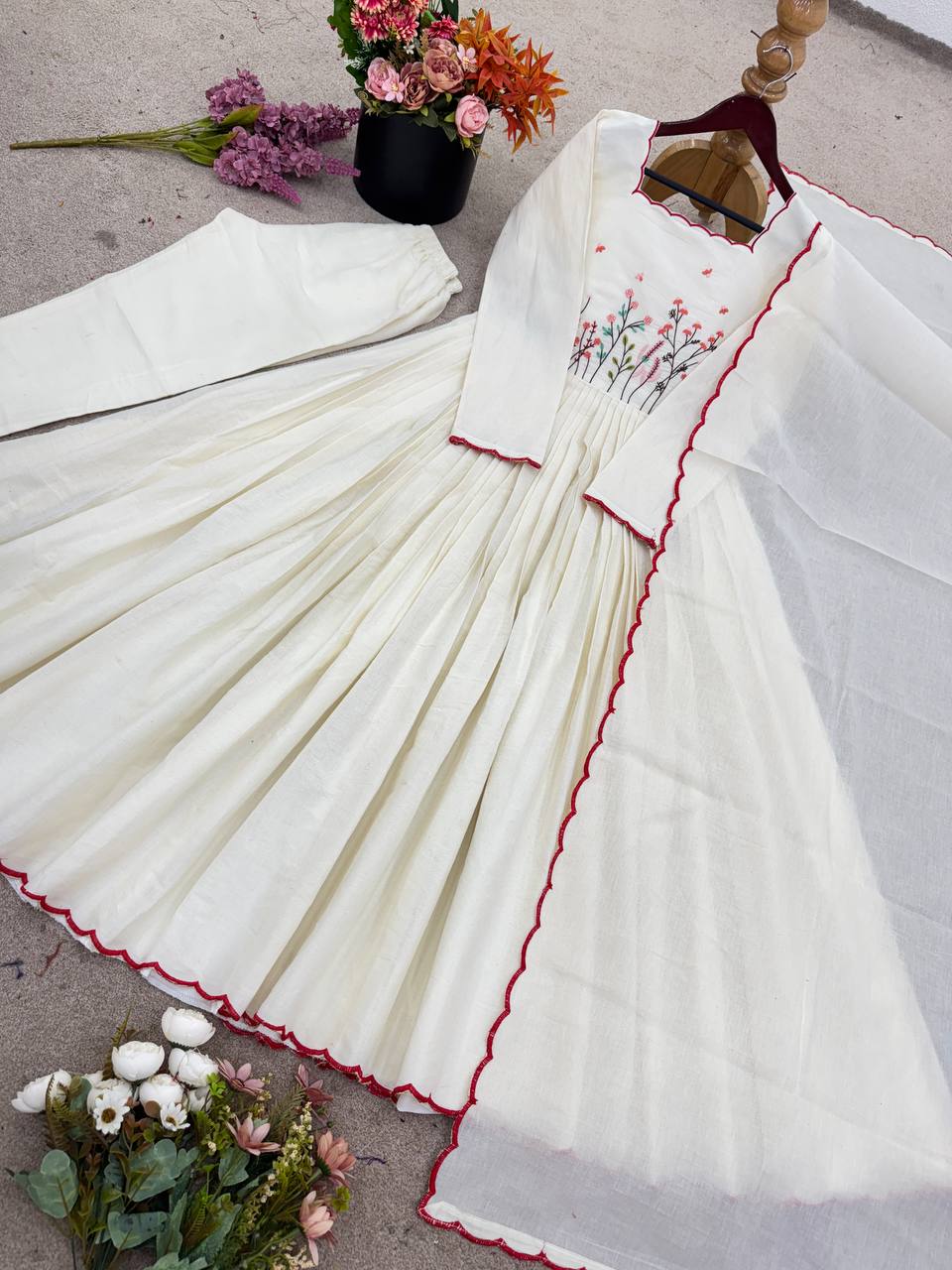 Designer Collection In Khadi Cotton With Thread Work Dupatta Set Fully Stitched Ready To Wear single available wholesale