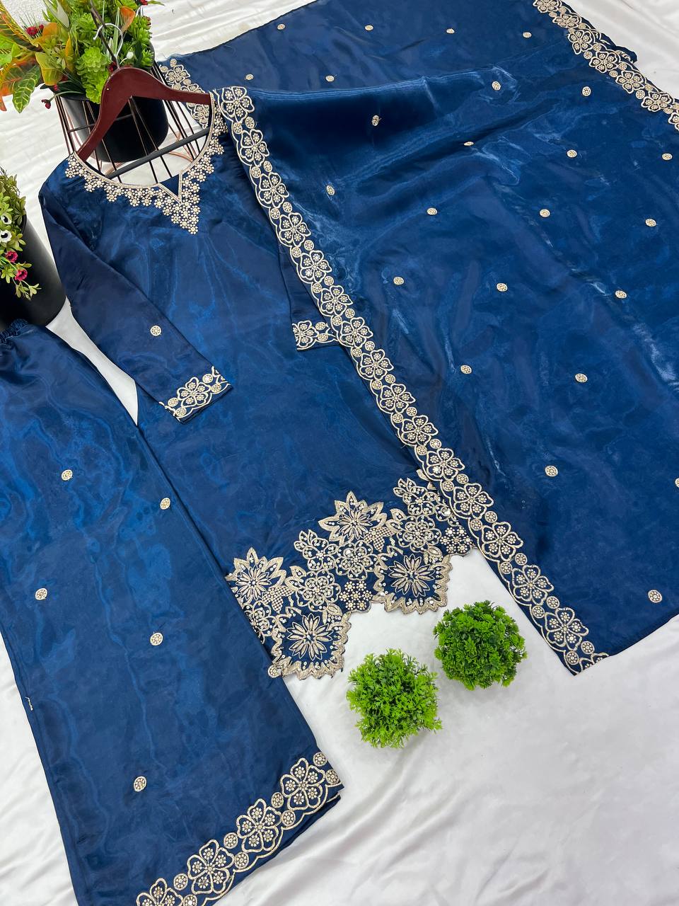 jimmy choo Silk And Heavy Embroidery Sequence Work Top-Bottom And Dupatta Set Fully Stitched Ready To Wear Collection