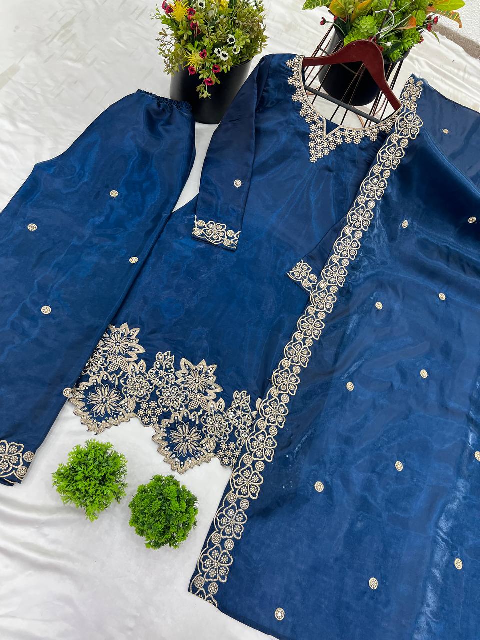 jimmy choo Silk And Heavy Embroidery Sequence Work Top-Bottom And Dupatta Set Fully Stitched Ready To Wear Collection
