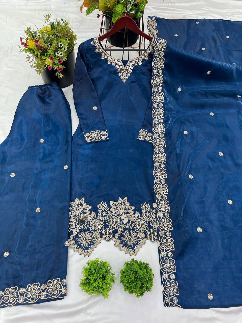 jimmy choo Silk And Heavy Embroidery Sequence Work Top-Bottom And Dupatta Set Fully Stitched Ready To Wear Collection