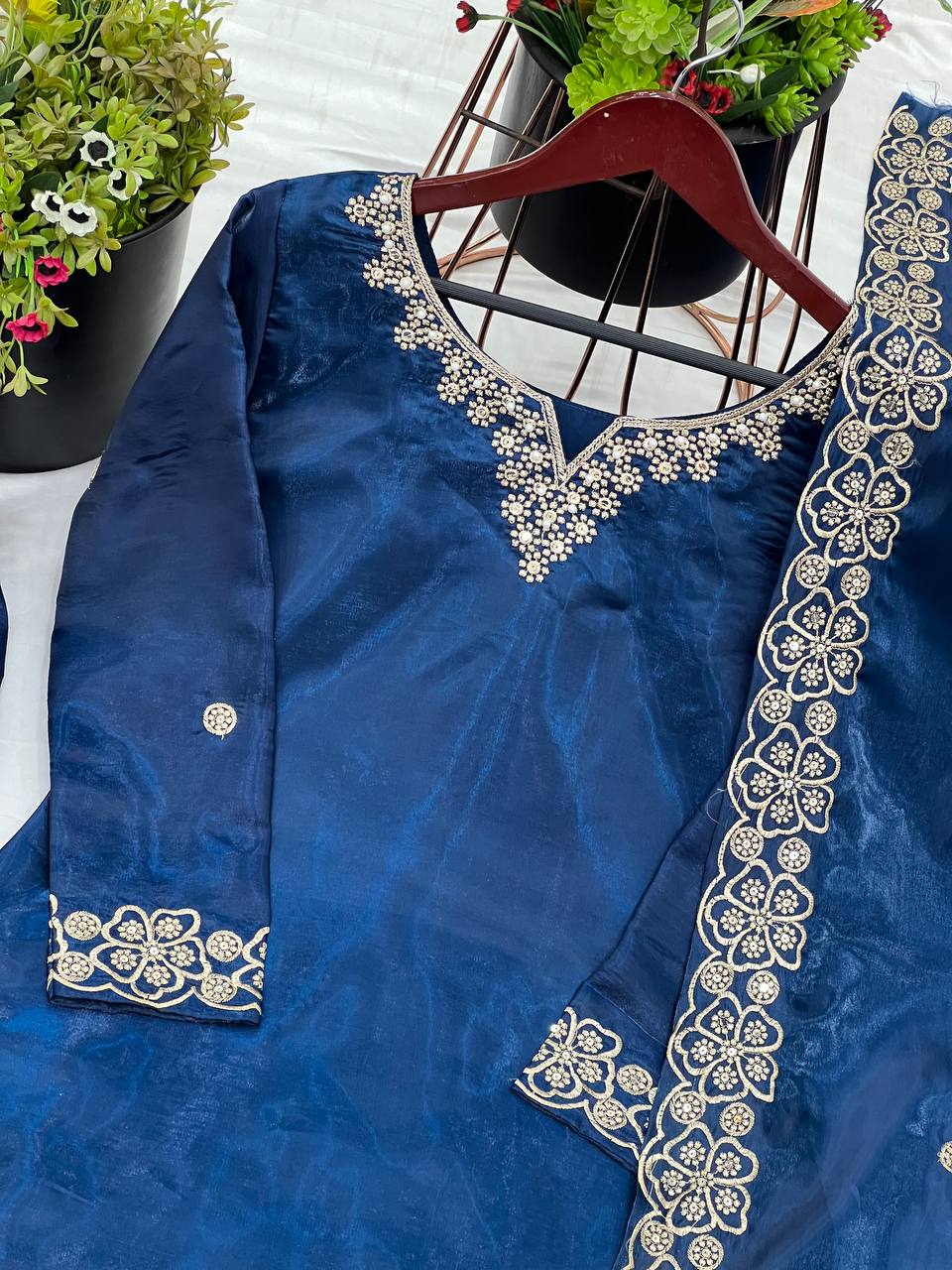 jimmy choo Silk And Heavy Embroidery Sequence Work Top-Bottom And Dupatta Set Fully Stitched Ready To Wear Collection