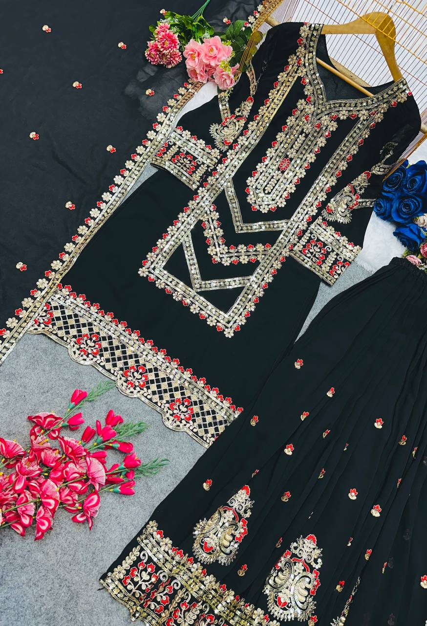 PARTY WEAR TOP AND PLAZZO. WITH FANCY DUPPATA AND EMBROIDERY WORK