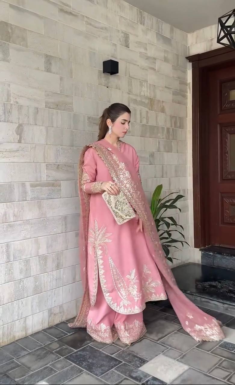 PARTY WEAR HEAVY EMBROIDERY CHINE SEQUENCE WORK TOP PLAZZO WITH DUPATTA single available wholesale