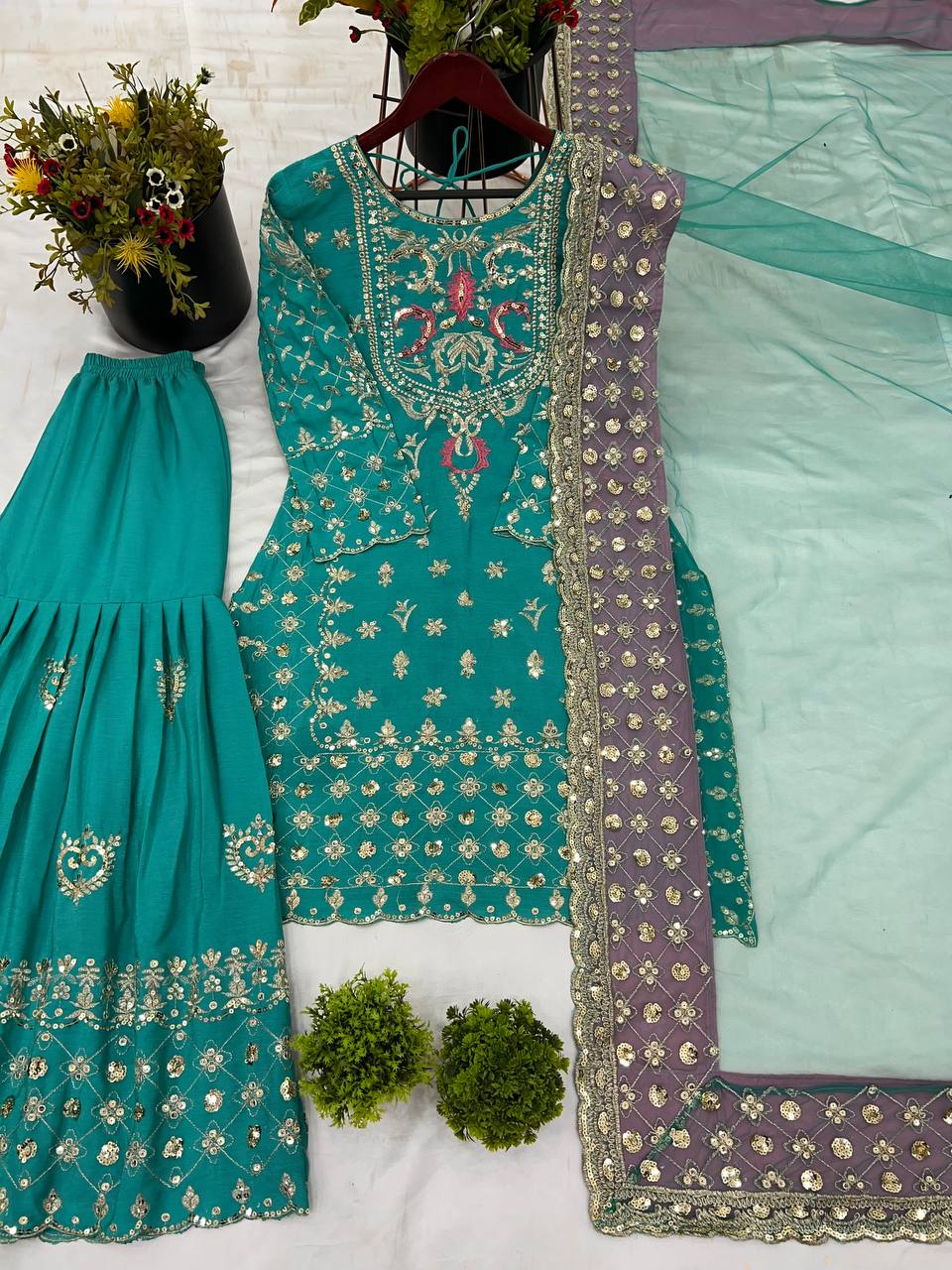 New Designer Party Wear Look Top-Plazzo and Dupatta With Heavy Embroidery Work