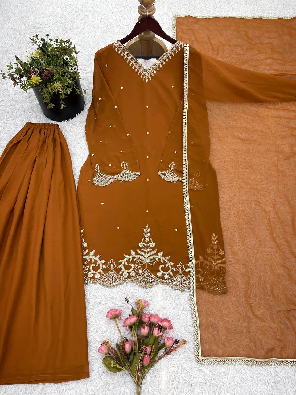 New Designer Party Wear Look Top-Plazzo and Dupatta With Heavy Embroidery Work