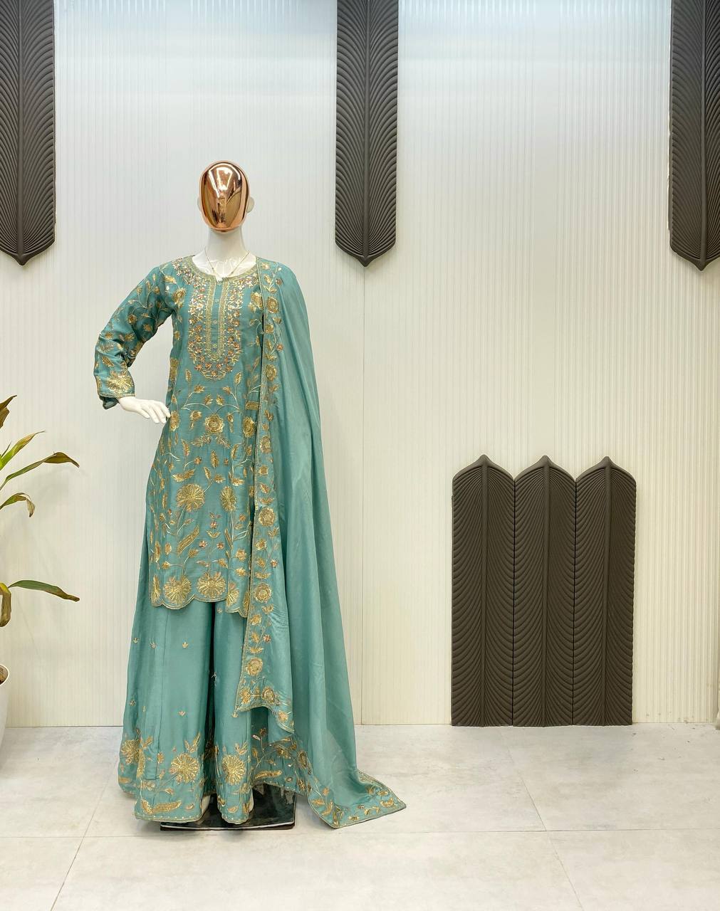 PAKISTANI SEQUENCE EMBROIDERED WORK TOP AND PLAZZO WITH DUPATTA