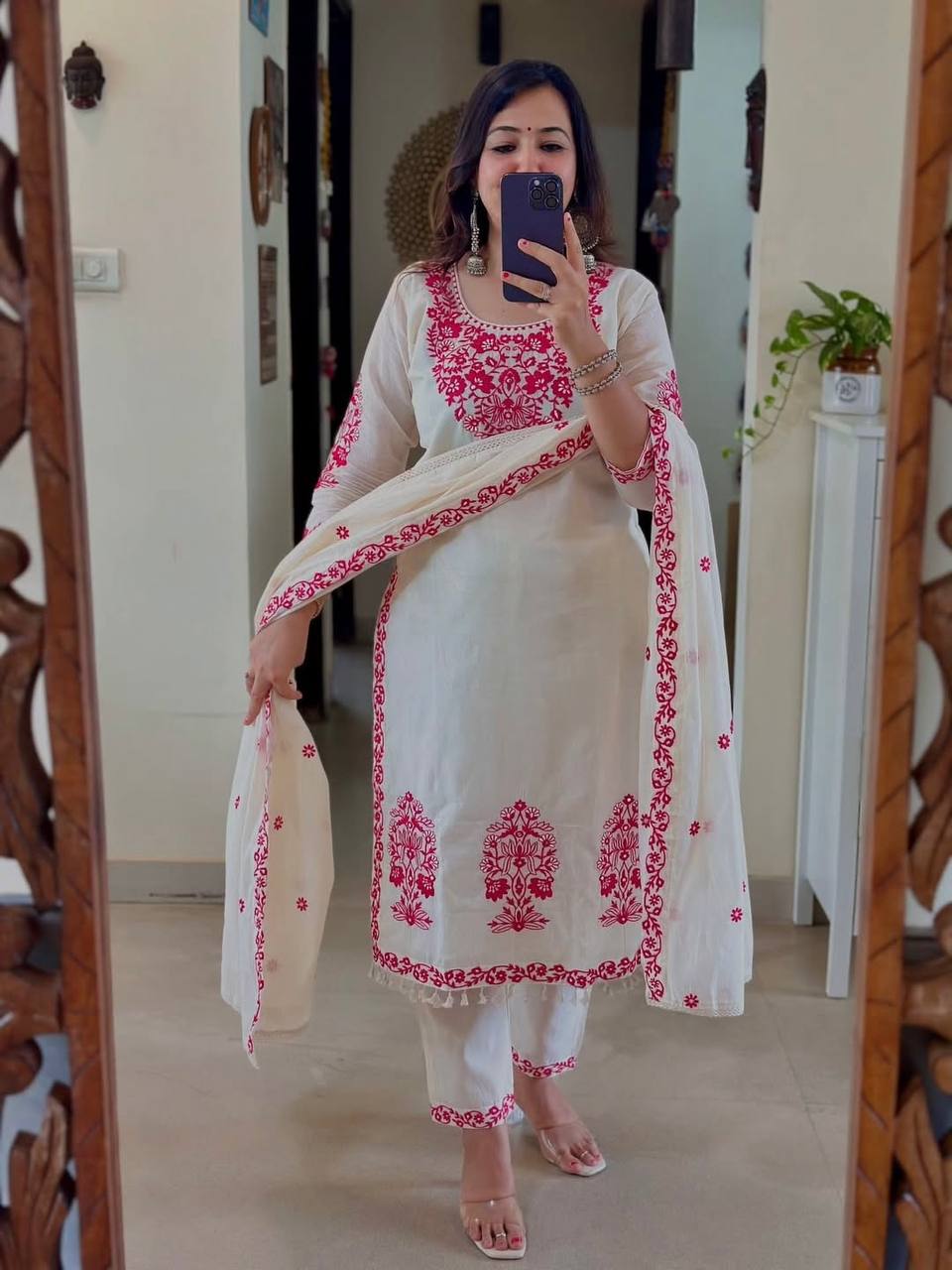 Roman cotton Silk With *Heavy Embroidery thread Work* With Full Embroidery Sleeve single available wholesale