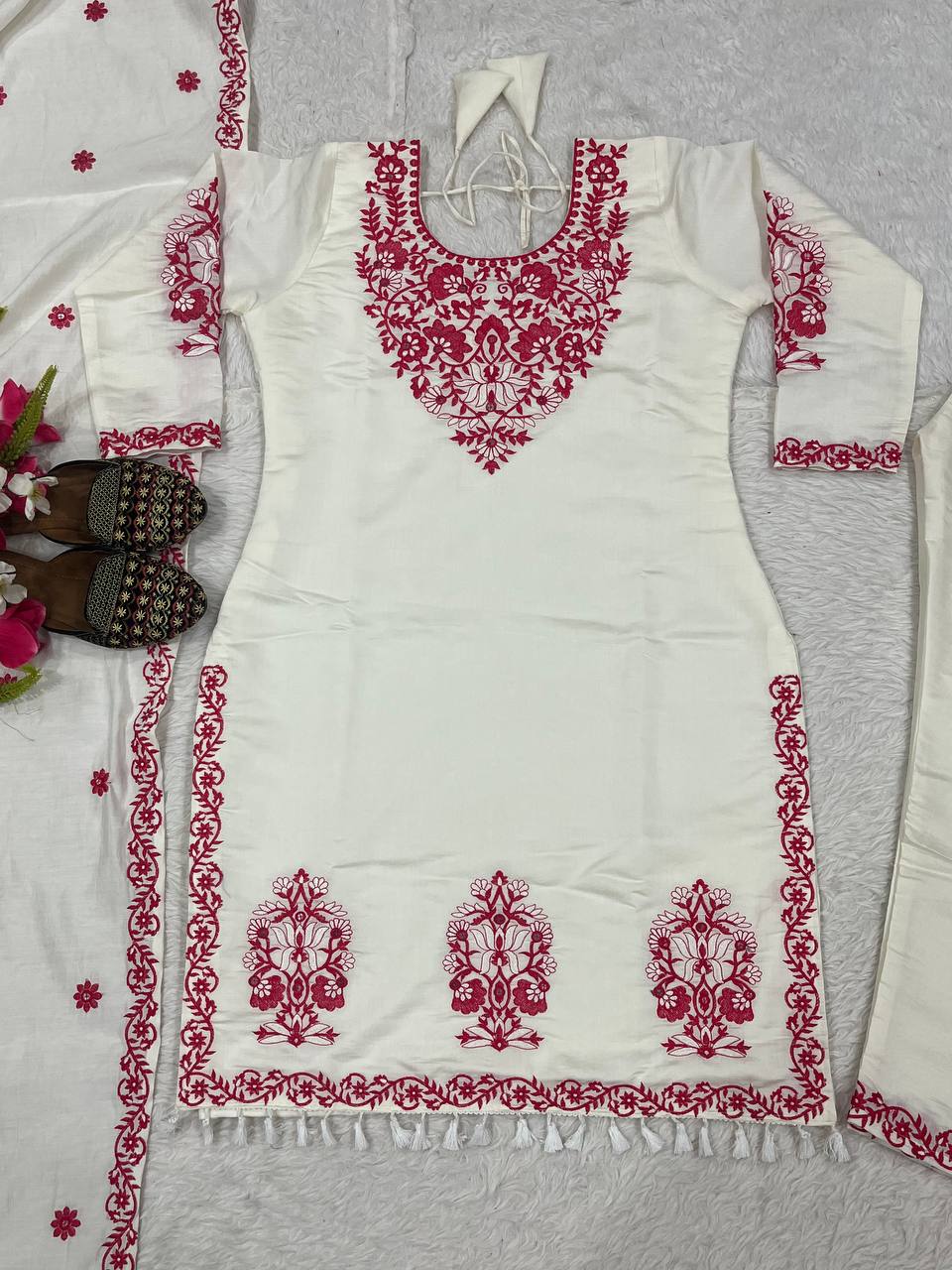 Roman cotton Silk With *Heavy Embroidery thread Work* With Full Embroidery Sleeve single available wholesale