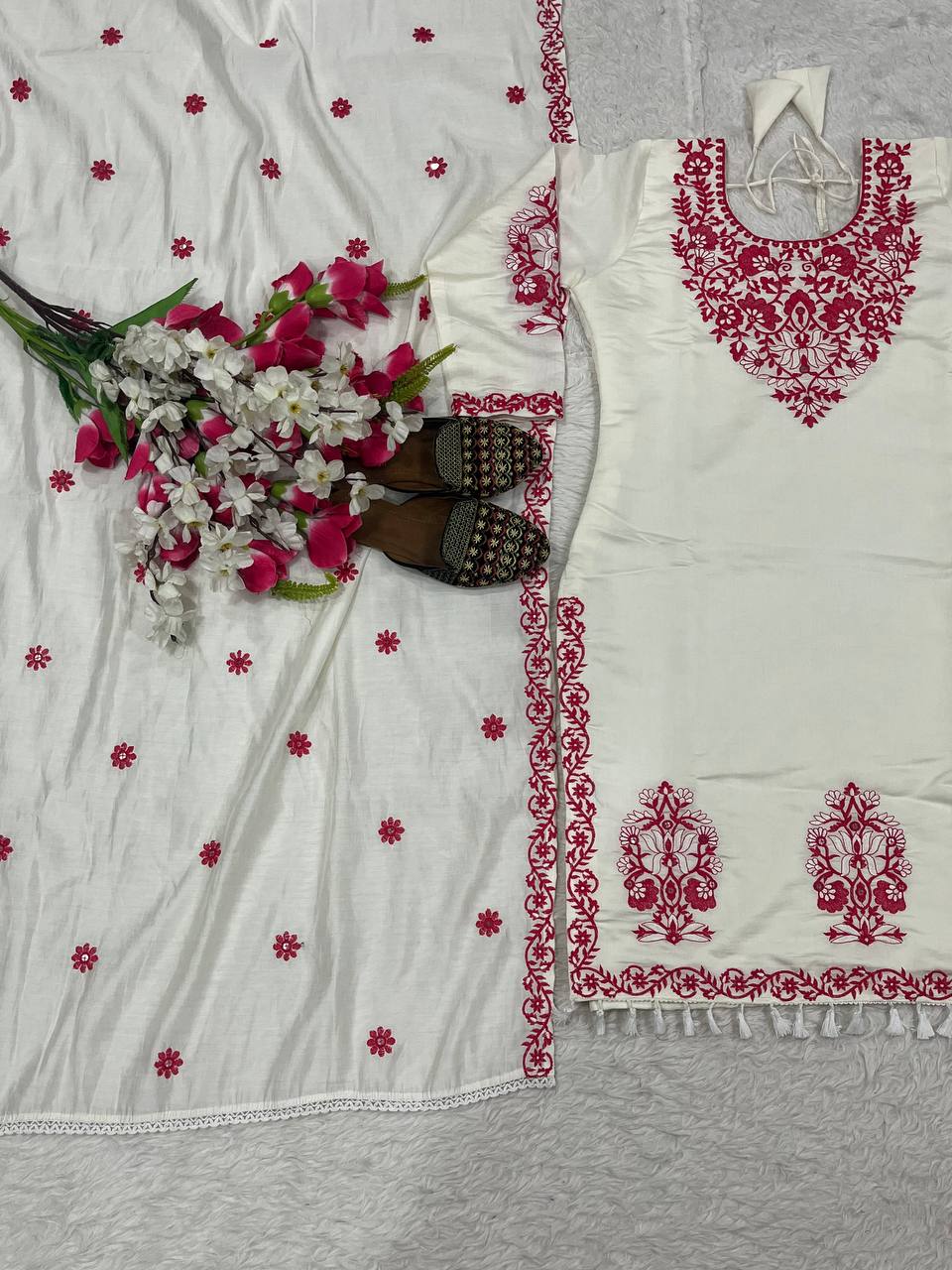 Roman cotton Silk With *Heavy Embroidery thread Work* With Full Embroidery Sleeve single available wholesale