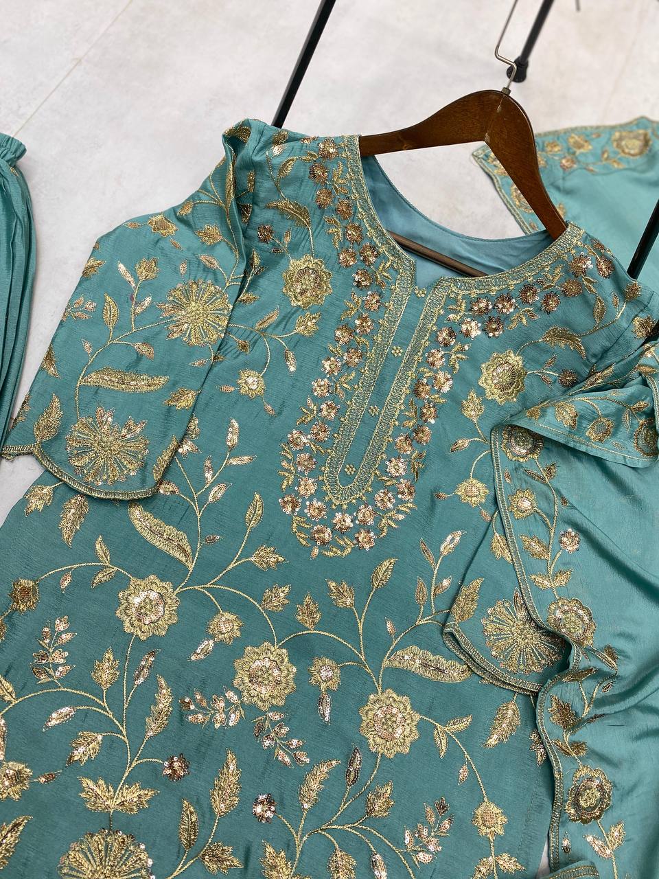 PAKISTANI SEQUENCE EMBROIDERED WORK TOP AND PLAZZO WITH DUPATTA