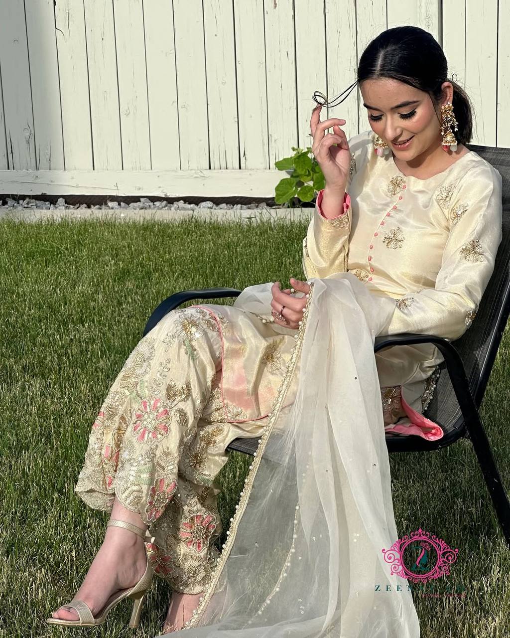 Premium Designer Party Wear Look Chinon Silk Top-Plazzo And Duppata Set Ready To Wear single available wholesale