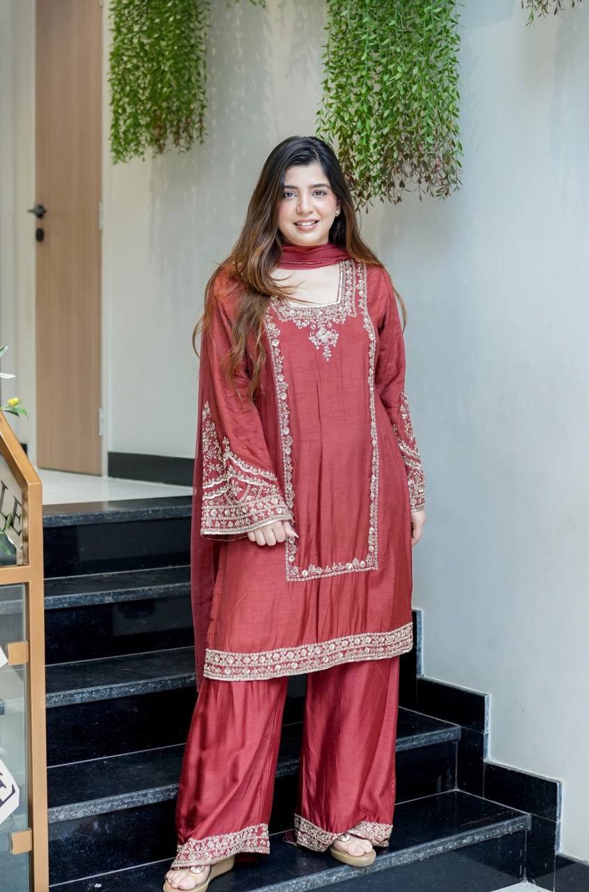 Designer Collection In German Chiffon With Embroidery Work Top-Bottom And Dupatta Set Fully Stitched Ready To Wear single available wholesale
