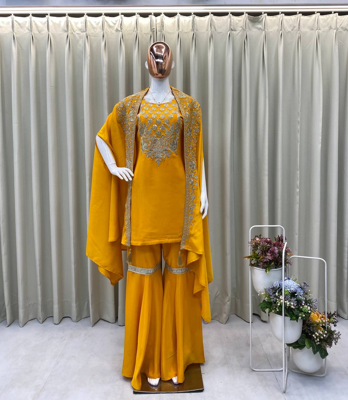 TRENDING CREAP SILK TOP SEQUANCE EMBROIDERY WORK AND SARARA WITH SHURG
