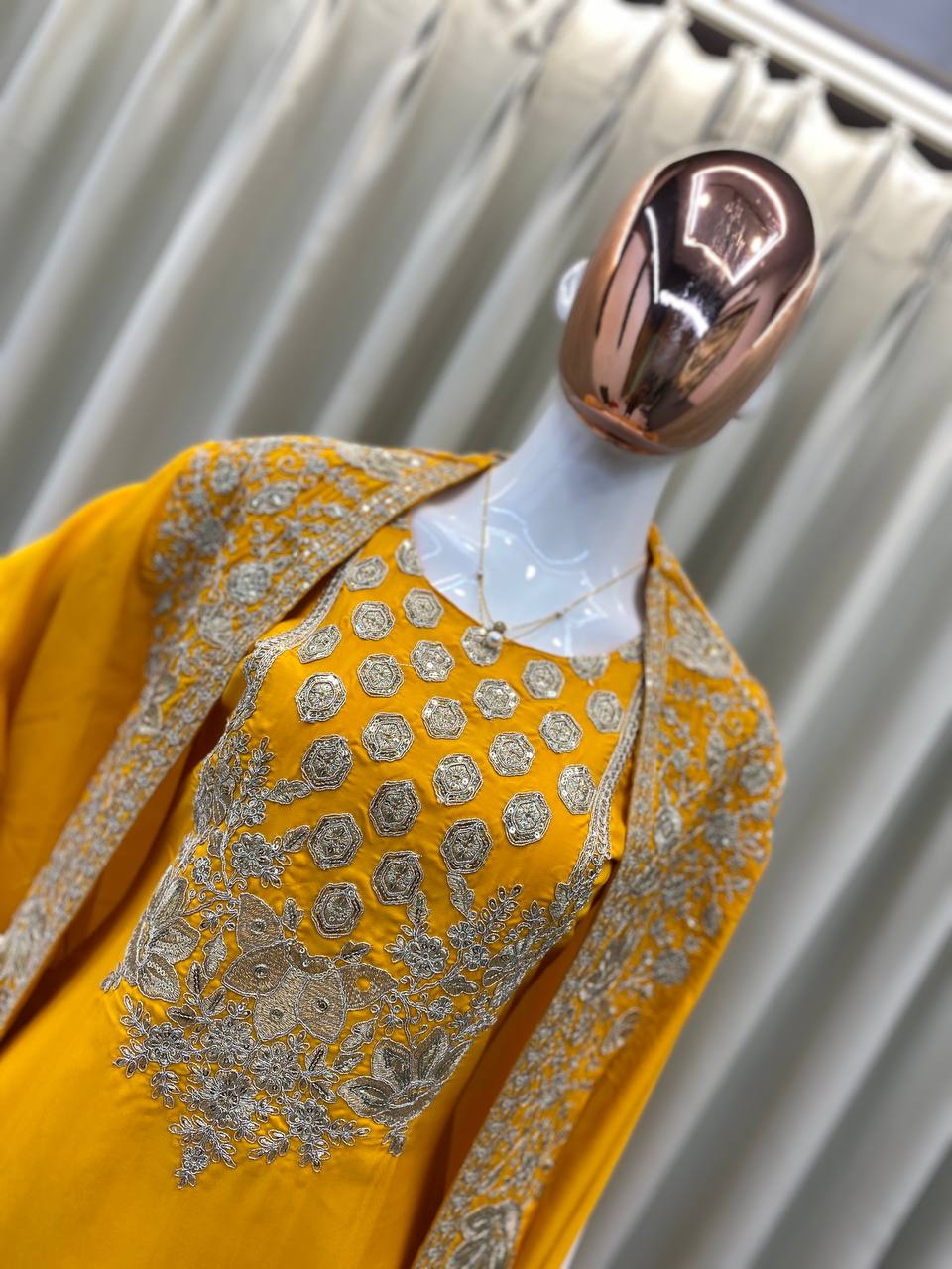 TRENDING CREAP SILK TOP SEQUANCE EMBROIDERY WORK AND SARARA WITH SHURG