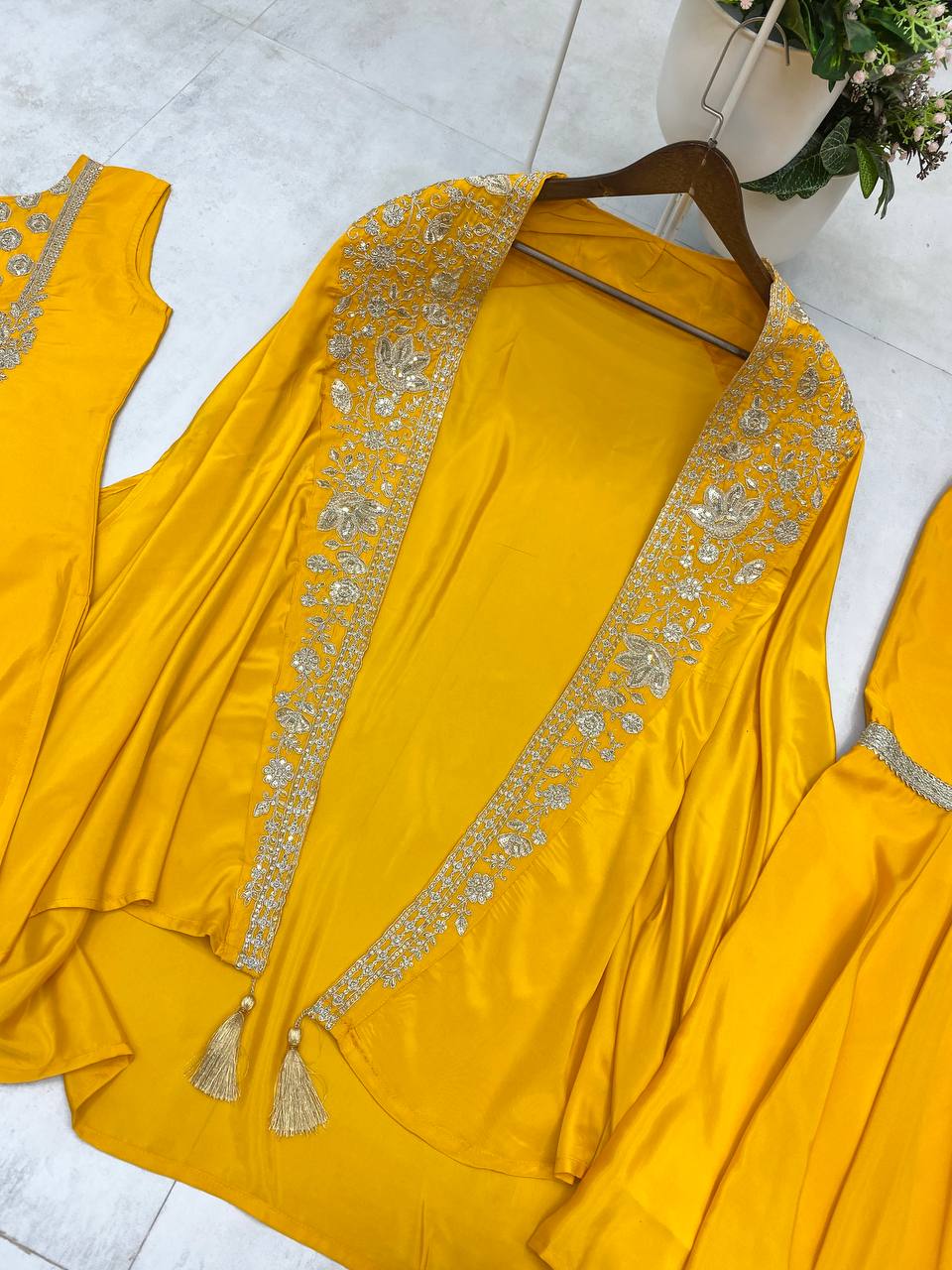 TRENDING CREAP SILK TOP SEQUANCE EMBROIDERY WORK AND SARARA WITH SHURG