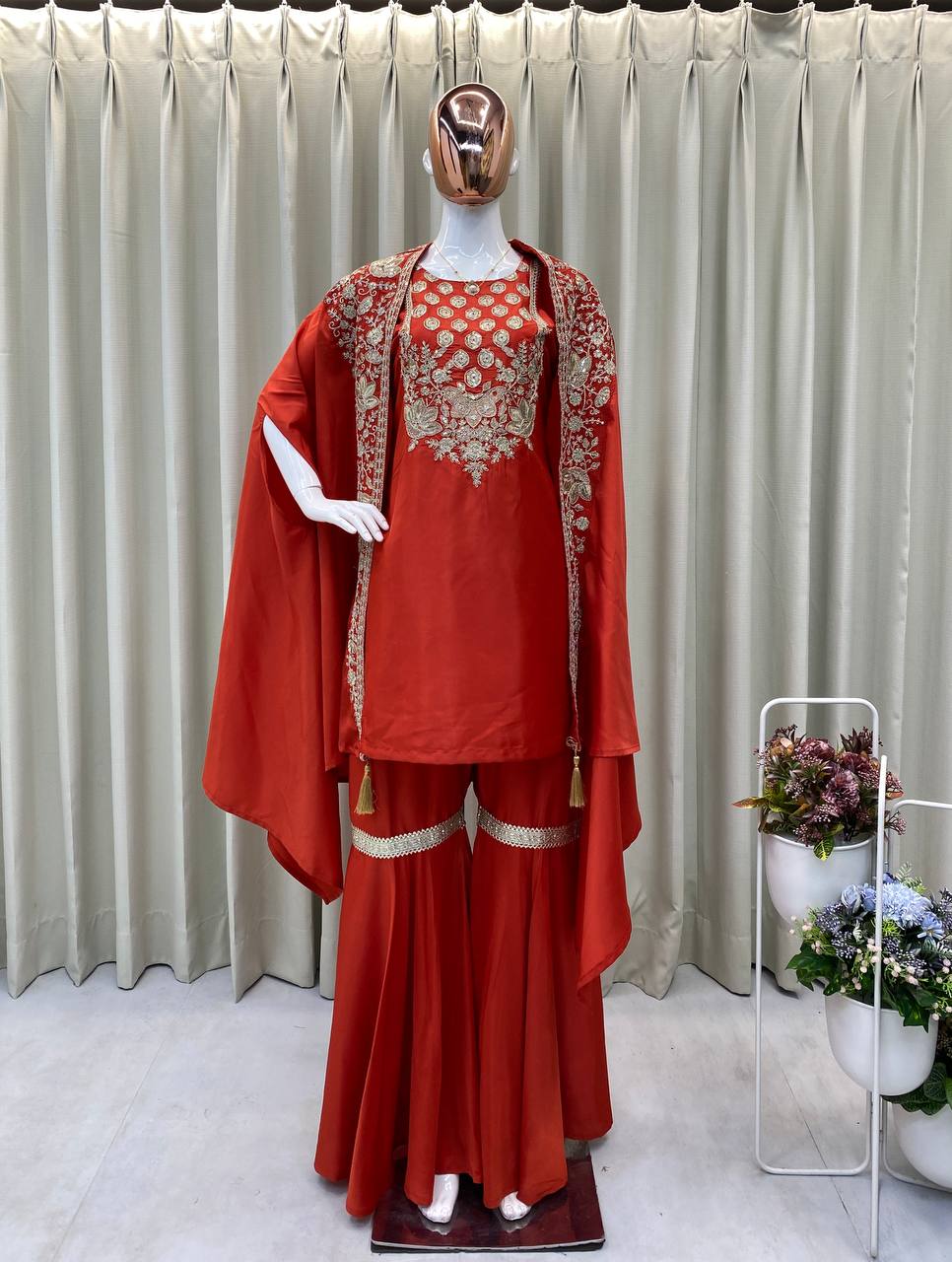TRENDING CREAP SILK TOP SEQUANCE EMBROIDERY WORK AND SARARA WITH SHURG