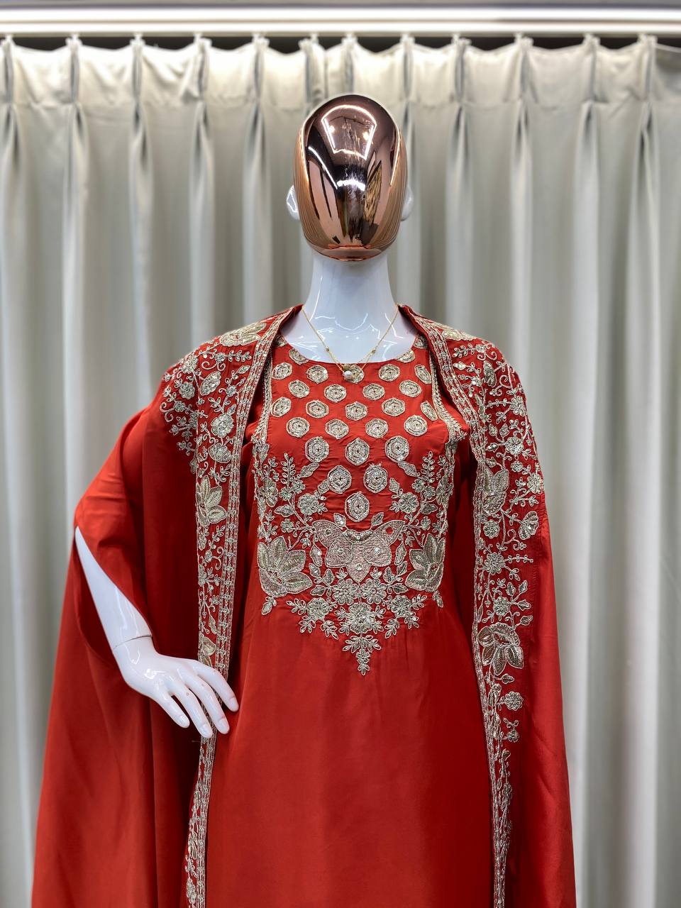 TRENDING CREAP SILK TOP SEQUANCE EMBROIDERY WORK AND SARARA WITH SHURG