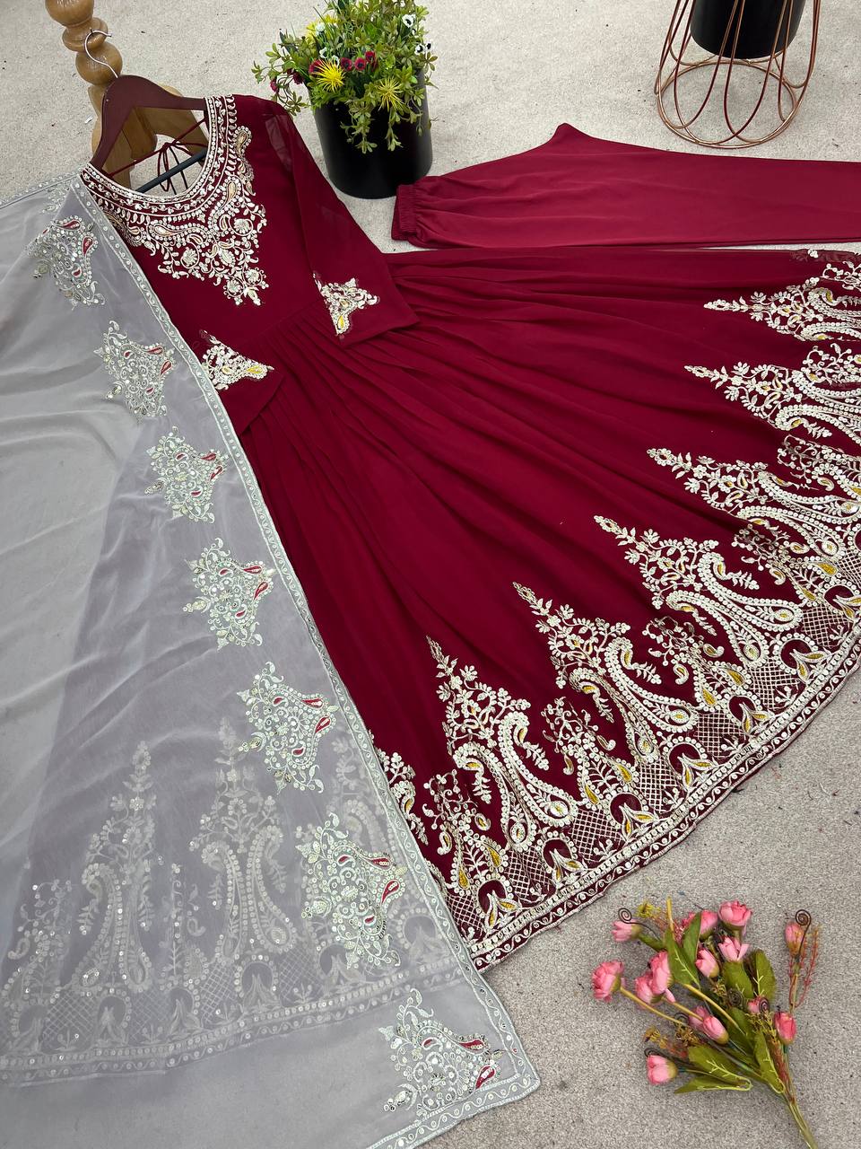 Real Modelling Launching Heavy Designer Party Wear Look Gown-Dupatta in Heavy Multy Thread Embroidery Sequence Work